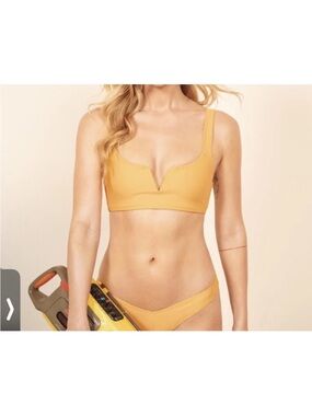 Reformation Mustard Yellow Costa V-Notch Bikini-top size M/bottoms size L